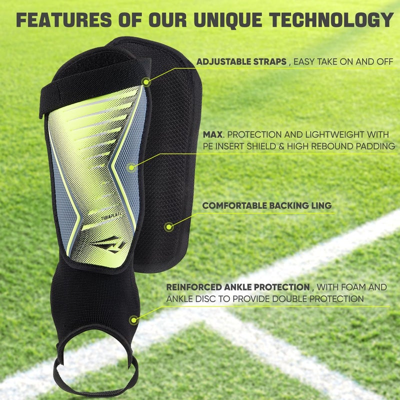 Rawxy Football Soccer Shin Guards with Exceptional Flexible Soft Light Weight - Great for Boys Girls Junior Youth(Neo Lemon,L) - Image 2